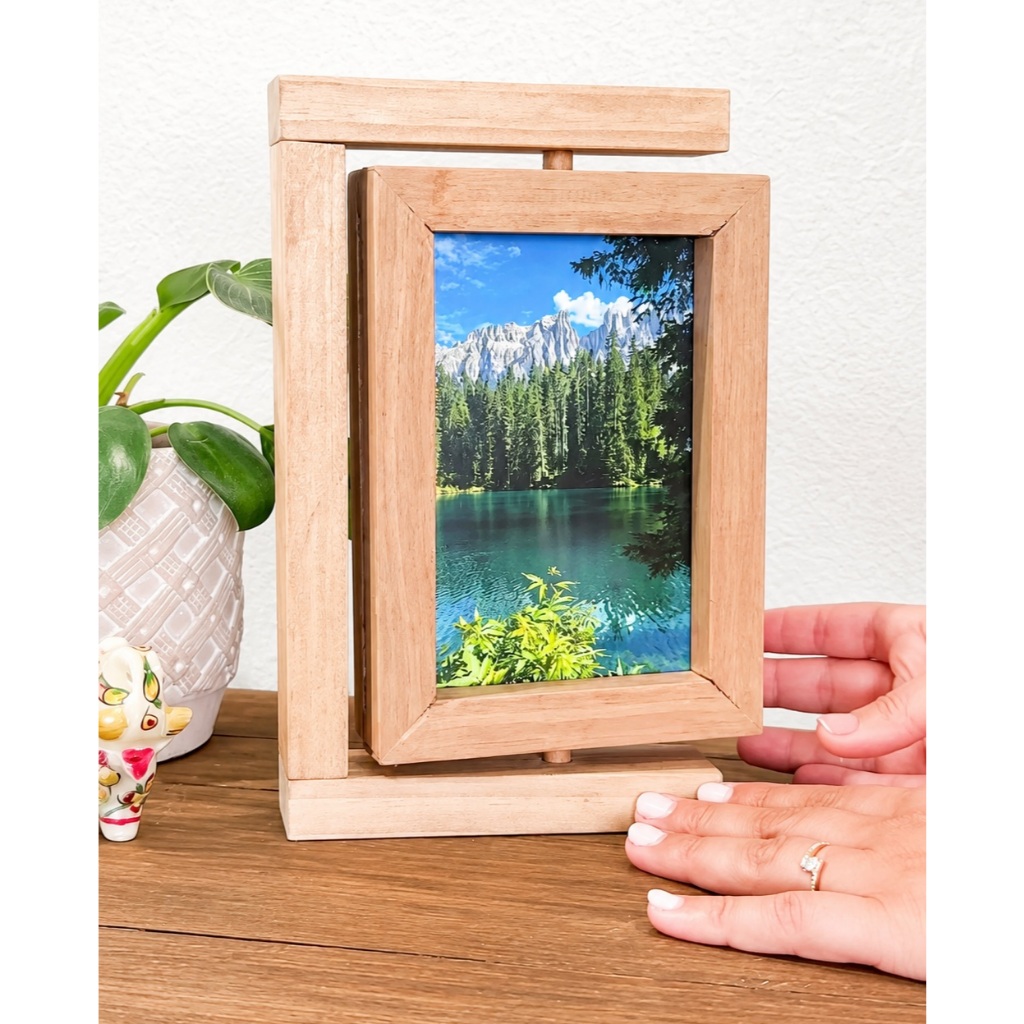 Bingkai Foto Putar Kayu Minimalis 4R | Frame Foto Estetik Dekorasi Ruang Tamu & Meja Kerja