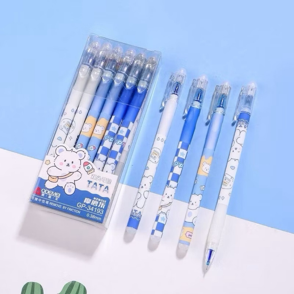 (2 Pcs) Bolpen Gel Hapus /Pulpen Gel Hapus ODEMEI / Hitam Estetik/ Erasable pen Karakter Astronot