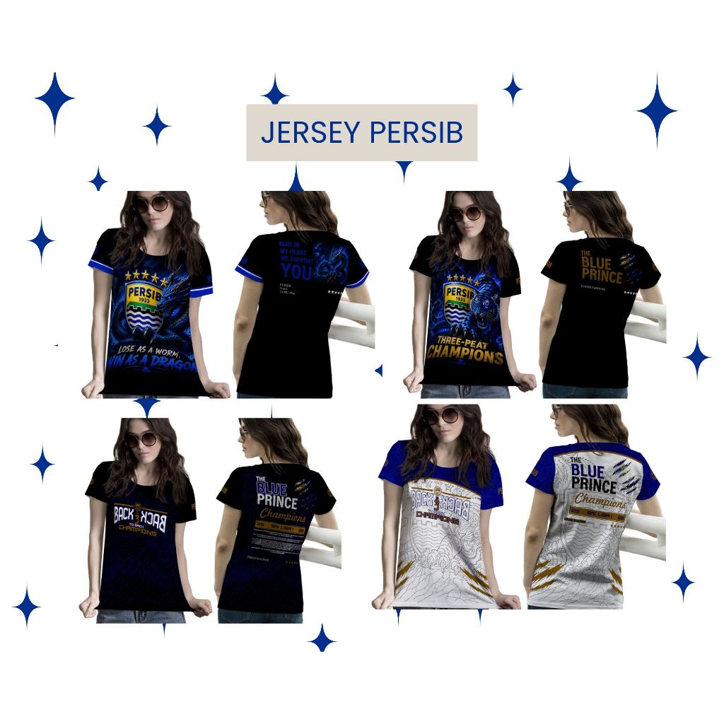 UBER SUBLIM - Baju Wanita Kaos T-Shirt Jersey PERSIB BANDUNG HATTRICK HERO art 1-4 Custom Full Print
