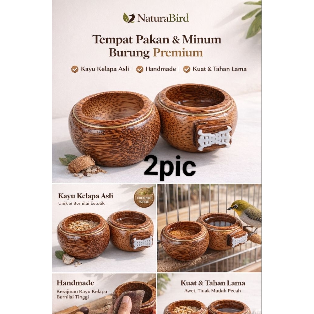 wadah pakan minum burung kayu kelapa cepuk cukok kayu