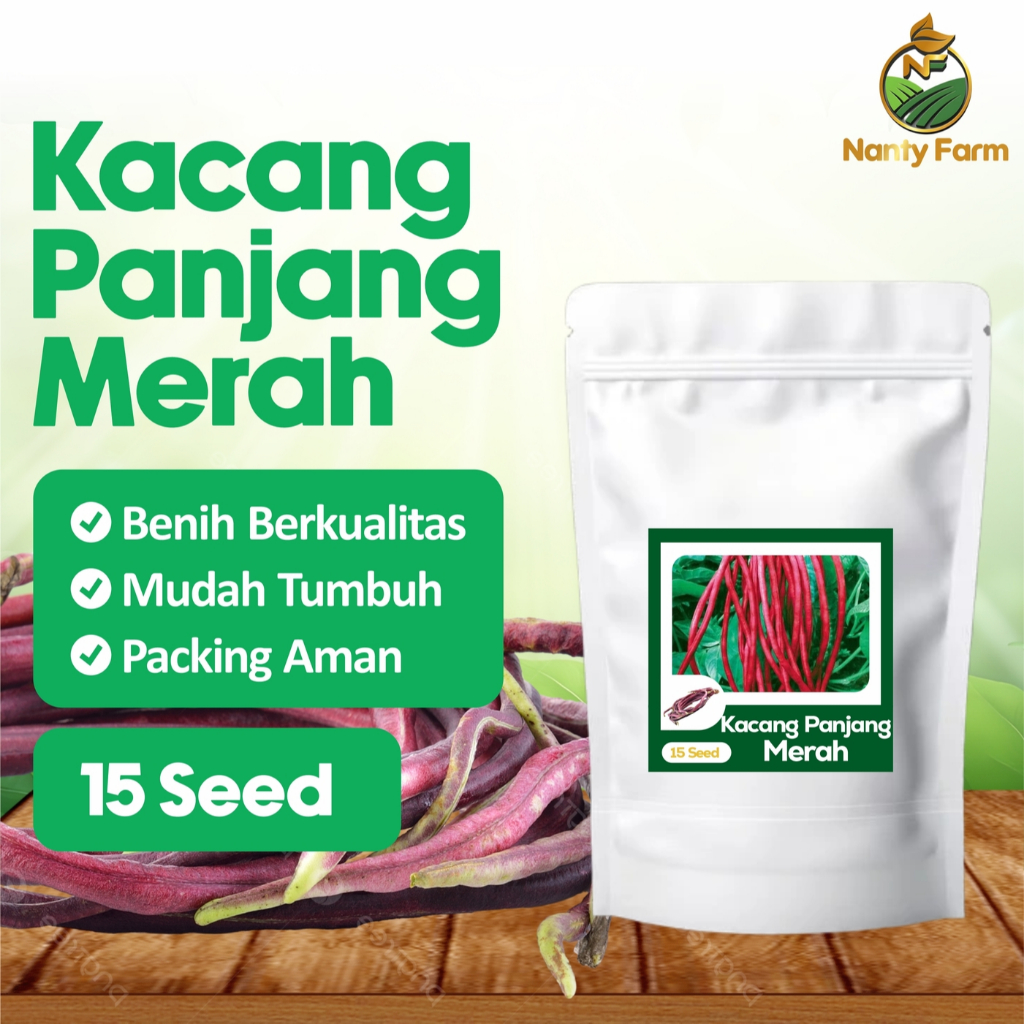 15 Biji Benih Kacang Panjang Merah Benih Sayur Kacang Panjang Merah