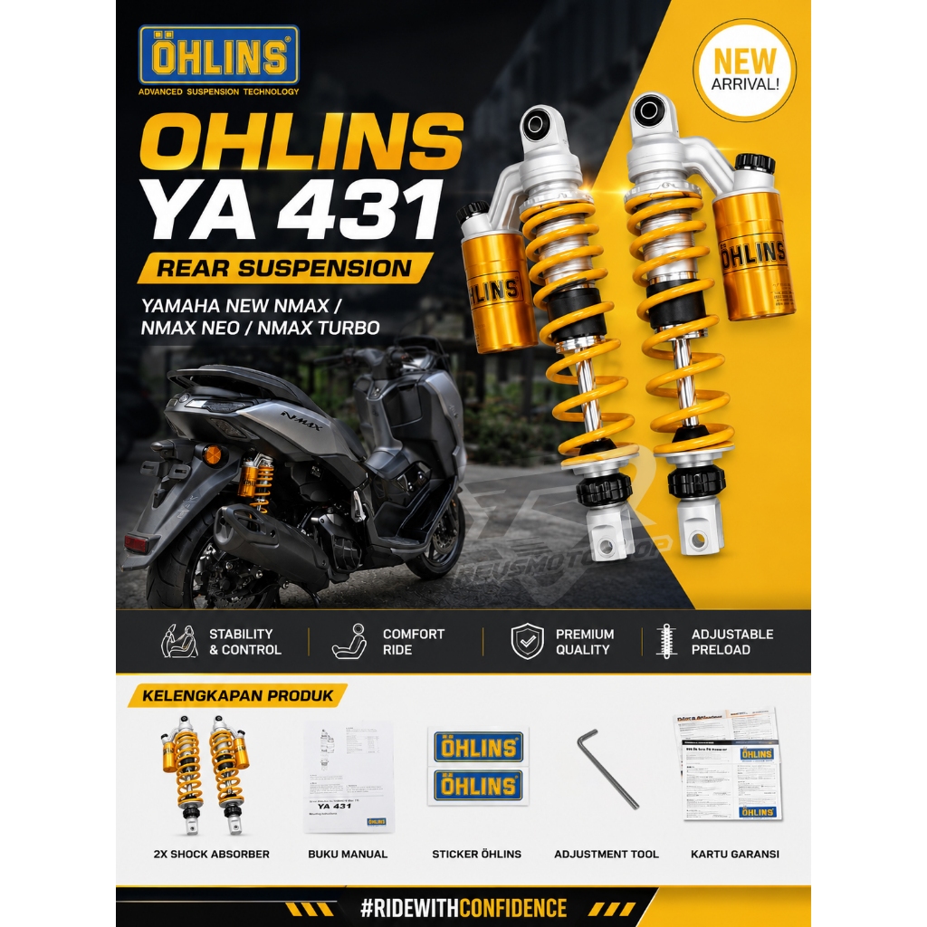 SHOCK OHLINS YAMAHA NEW NMAX / NMAX NEW / NMAX NEO / NMAX TURBO - YA431 (322mm)