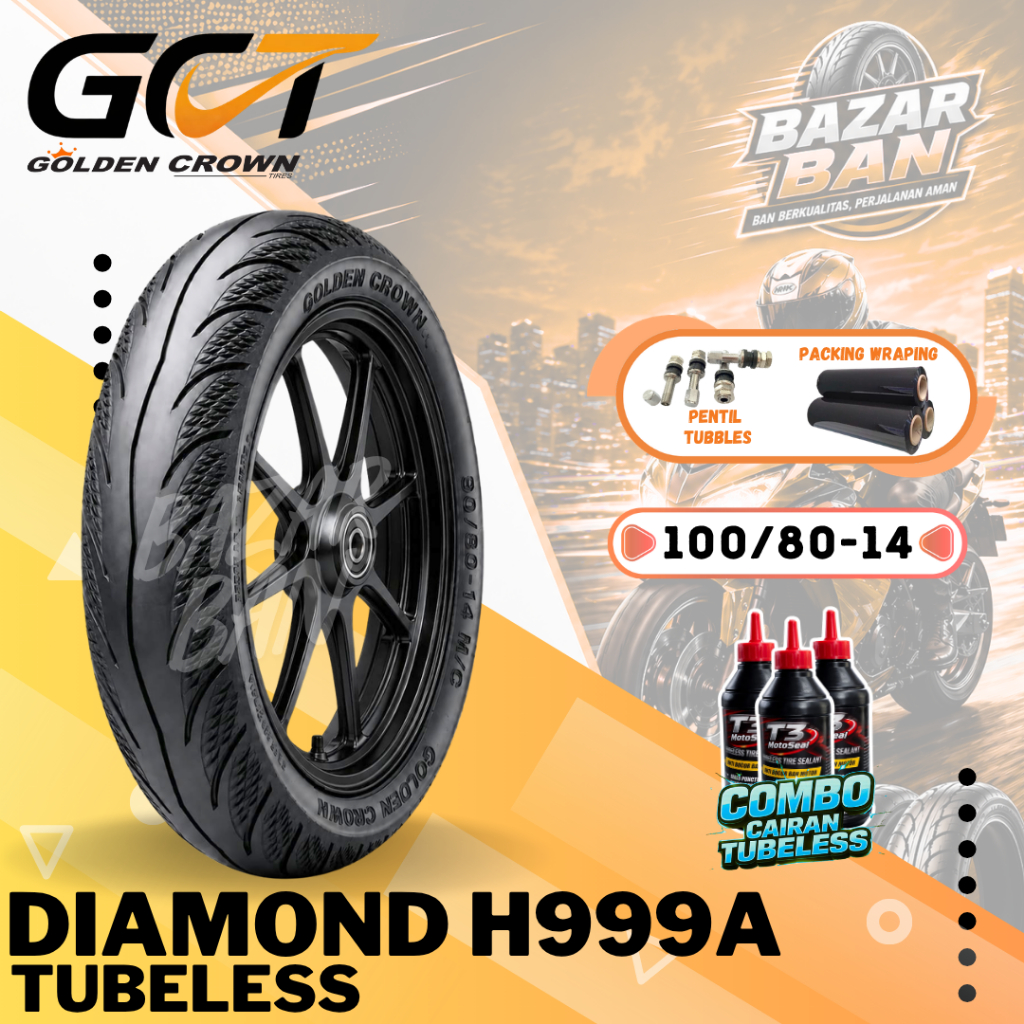 (PRODUKSI TERBARU) BAN DIAMOND H999A TUBELESS / ( 100/80-14 ) RING 14 /  BAN MOTOR RING 14 GOLDEN CR