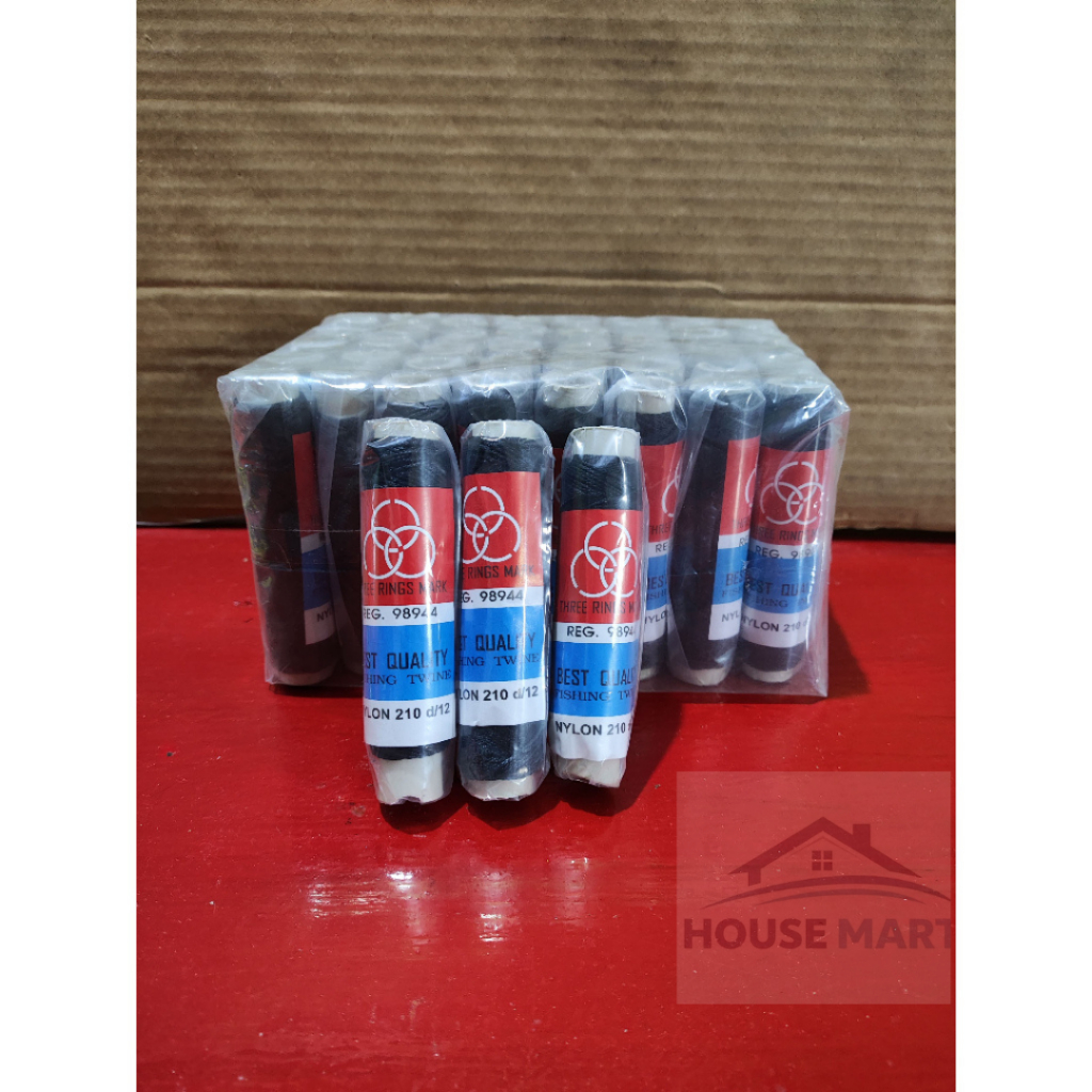 BENANG NYLON / BENANG TUKANG BANGUNAN /BENANG JAHIT SEPATU HITAM NYLON 210 D12 CAP THREE RINGS