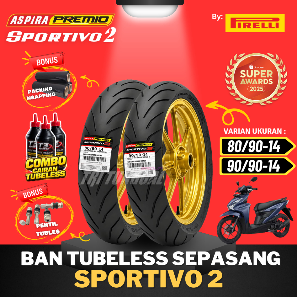 [READY COD] BAN ASPIRA PREMIO SPORTIVO 2 TUBELESS MEDIUM SOFT COMPOUND RING 14 / BAN MOTOR RING 14 M