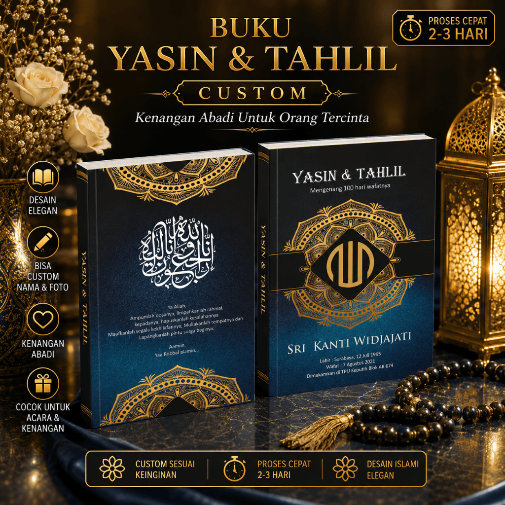 Buku Yasin dan Tahlil Custom Softcover Lengkap Cetak Foto Almarhum Souvenir 100 Hari
