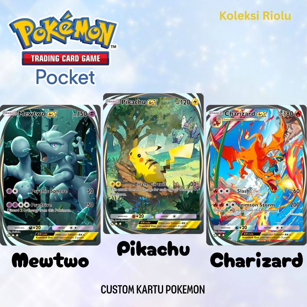 Kartu Pokemon Pocket Charizard EX Pikachu Mewtwo Immersive | pokemon tcg ar card holo custom premium