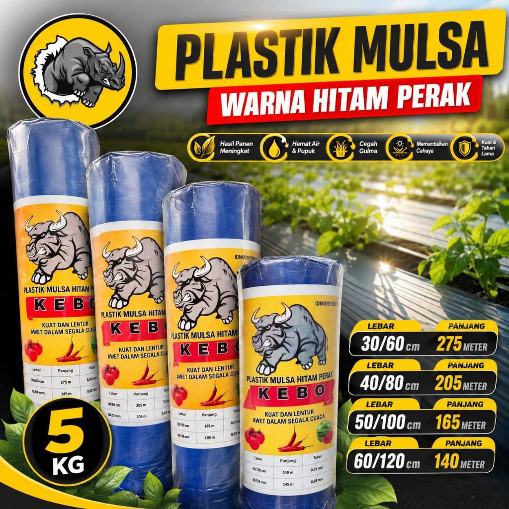 Plastik Mulsa Hitam Perak 1 Roll Cap Badak | Mulsa Pertanian Tebal Kuat UV Tahan Panas