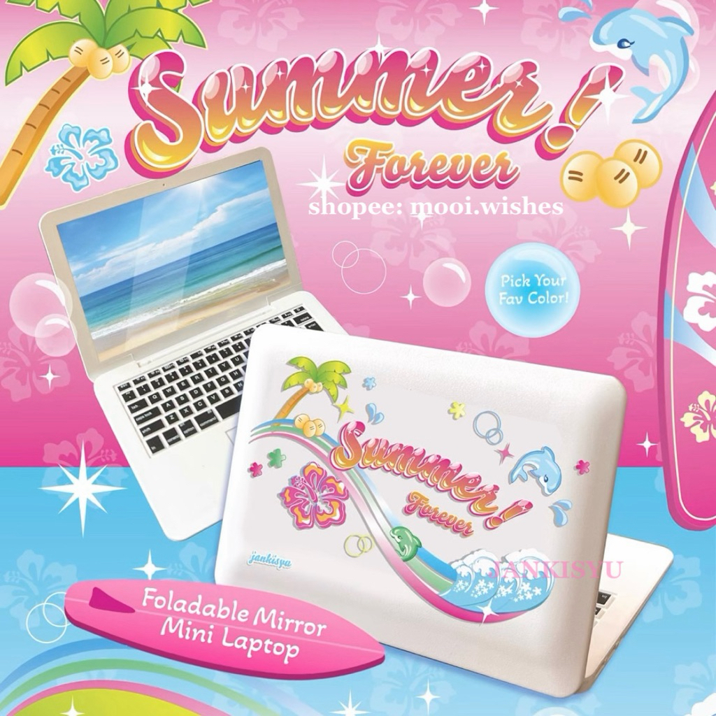 [JANKISYU] Folded Mirror Summer Whimsical Whimsy Kaca Lipat Portable Mini Laptop Lucu Aesthetic Pock
