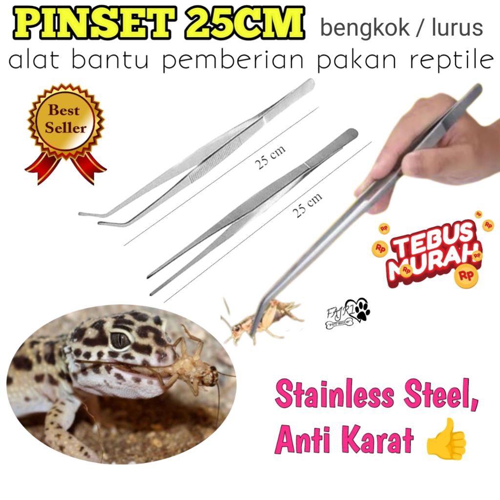 Pinset Bengkok/Lurus Feeding Reptile 25cm Stainless Steel Anti Karat Untuk Ular dan Gecko
