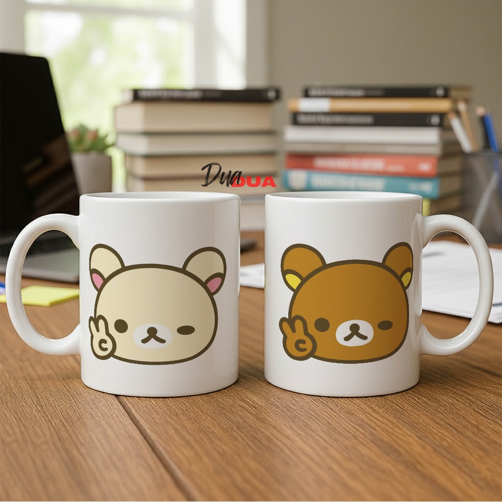 Gelas Mug Rilakkuma Korilakkuma Peace Gemoy Gelas Kopi Susu Keramik Estetik