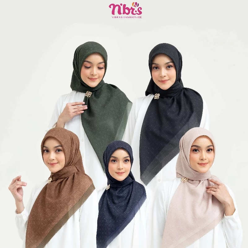 Nibras - Andalus Scarves Jilbab Segiempat Bahan Voal Warna Beige Black Emerald Mahogany Navy