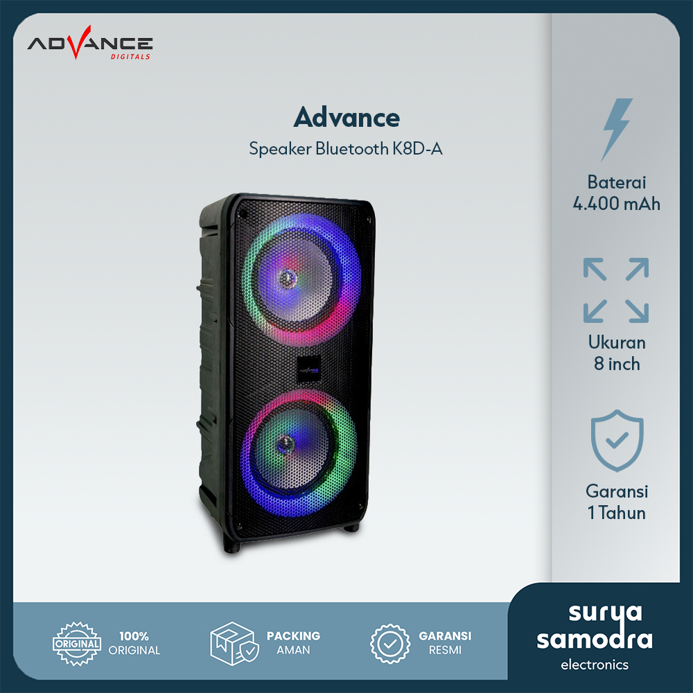 ADVANCE K8D-A Speaker Meeting Bluetooth Salon Aktif 8" Gratis 2 Mic Karoke Batrei Besar RGB Light TW