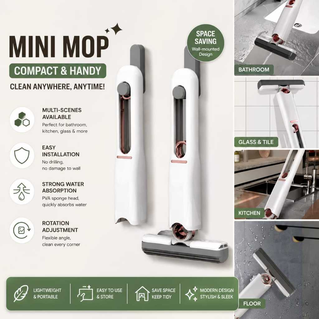 Mini Mop PVA Super Serap Air Alat Pel Mini Portable Untuk Dapur Kaca Wastafel & Mobil