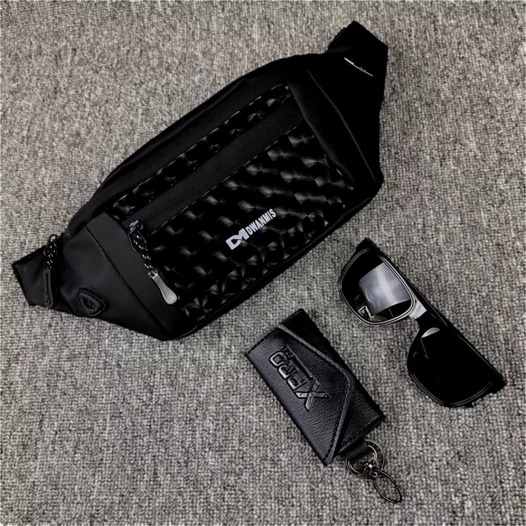 Tas Selempang Pria DM Motif Kotak-Kotak Waterproof
