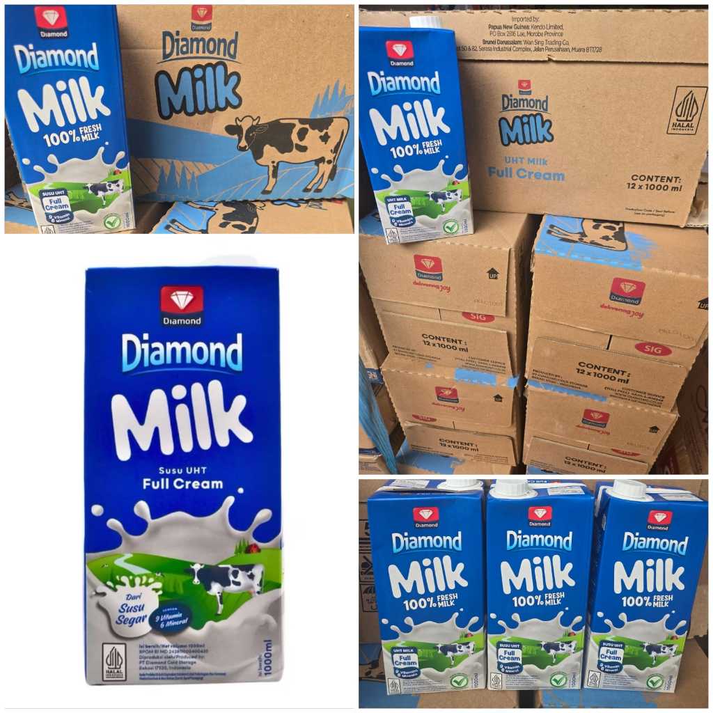 Susu UHT Diamond Full Cream 1L 12x1L per dus / Susu diamond full cream 1 dus isi 12 ukuran 1 ltr/ di
