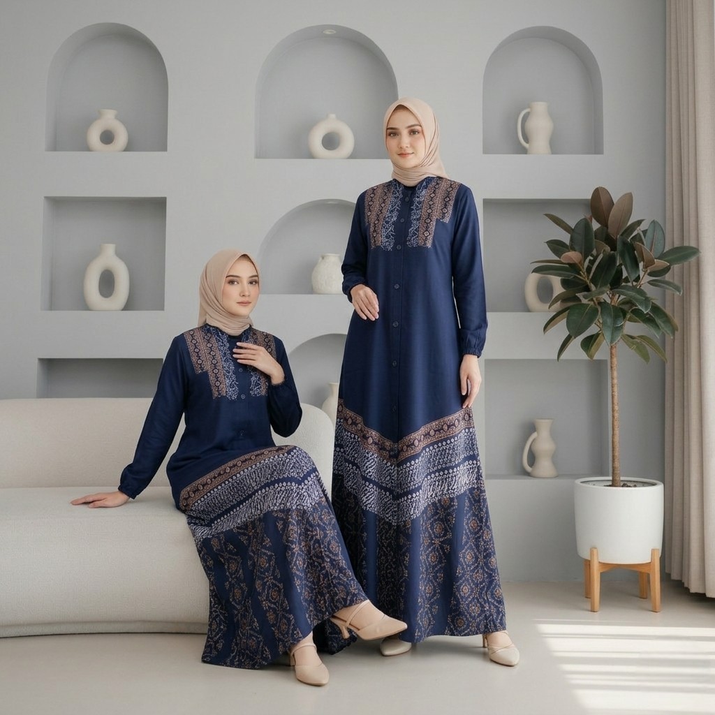 Gamis Wanita Syari Jumbo Twill Rayon Pekalongan Batik Cap Malaman Ori Home Dress