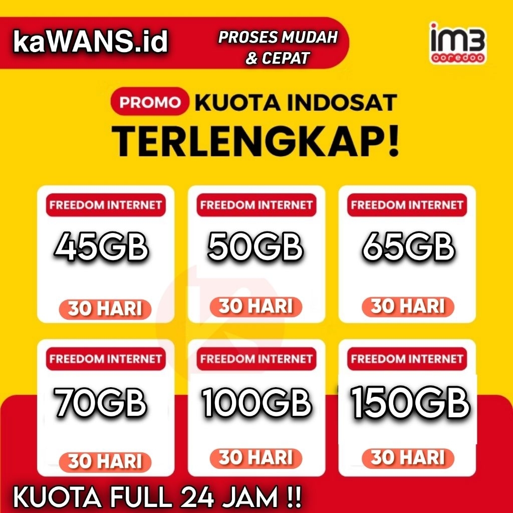 Inject Kuota Indosat Freedom Internet JUMBO 40GB 28 Hari dengan Paket Hot Promo
