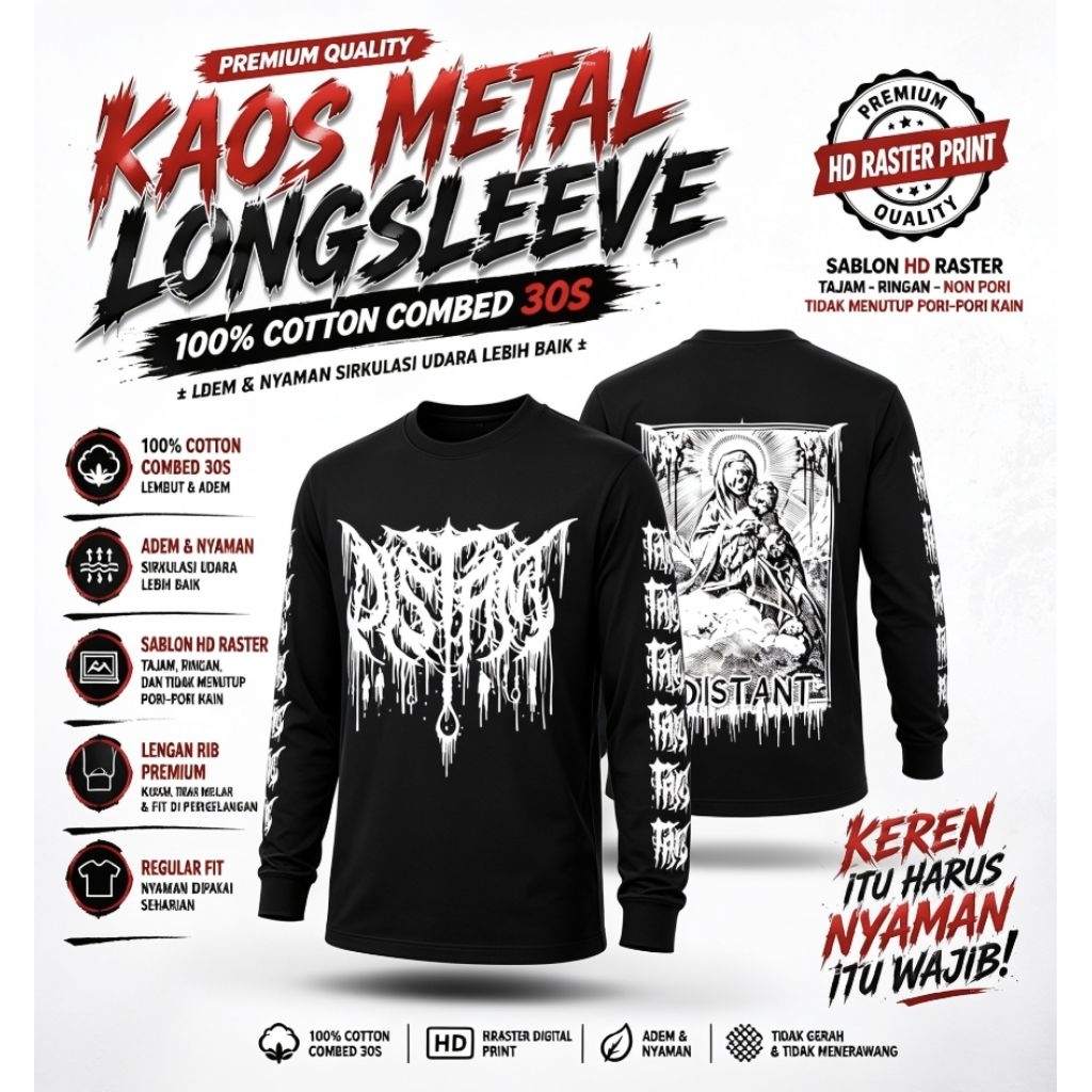 Kaos DISTANT The Heirs Lengan Panjang Longsleeve Band Metal Deathcore Merch Bootleg Premium Cotton C