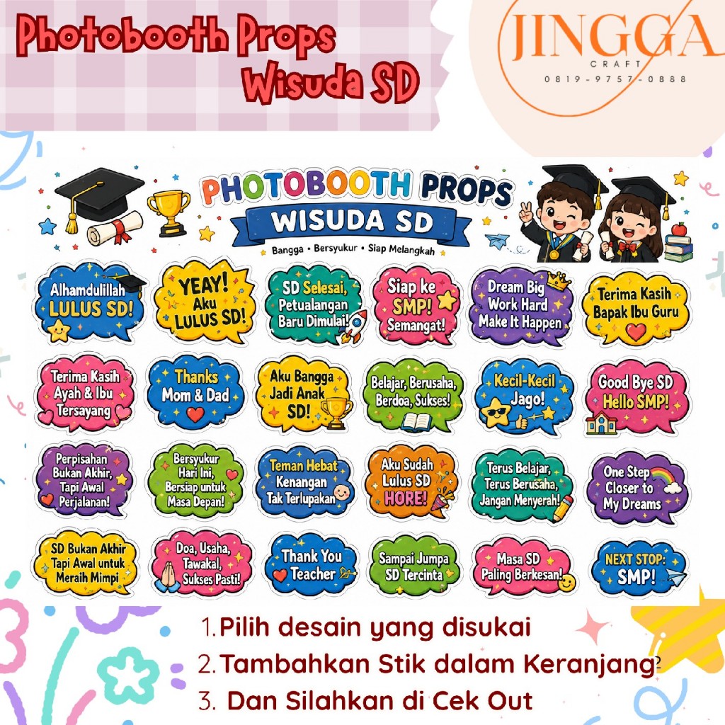 Photobooth Props Wisuda SD Lucu | Pegangan Photobooth Dekorasi | TANPA PO BISA CUSTOM
