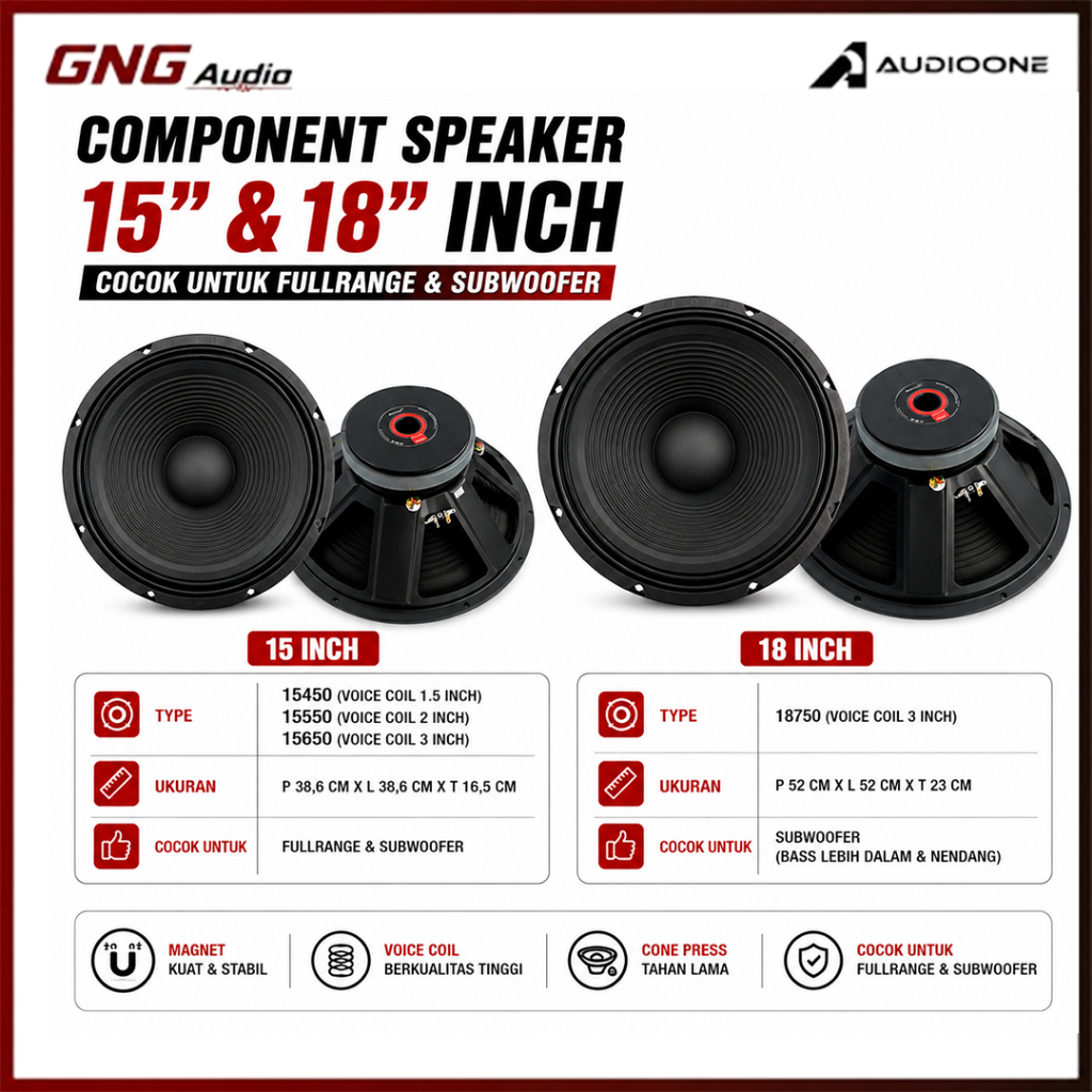 AUDIO ONE Speaker 15 Inch & 18 Inch Komponent | Subwoofer Fullrange Universal Box Audio I GNG AUDIO