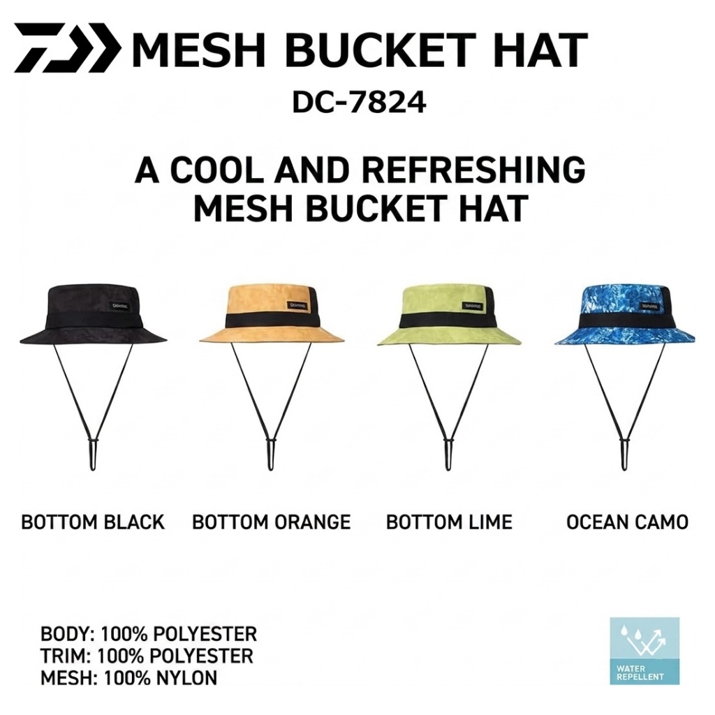 Daiwa Mesh Bucket Hat DC-7824 Water Repellent Topi Mancing