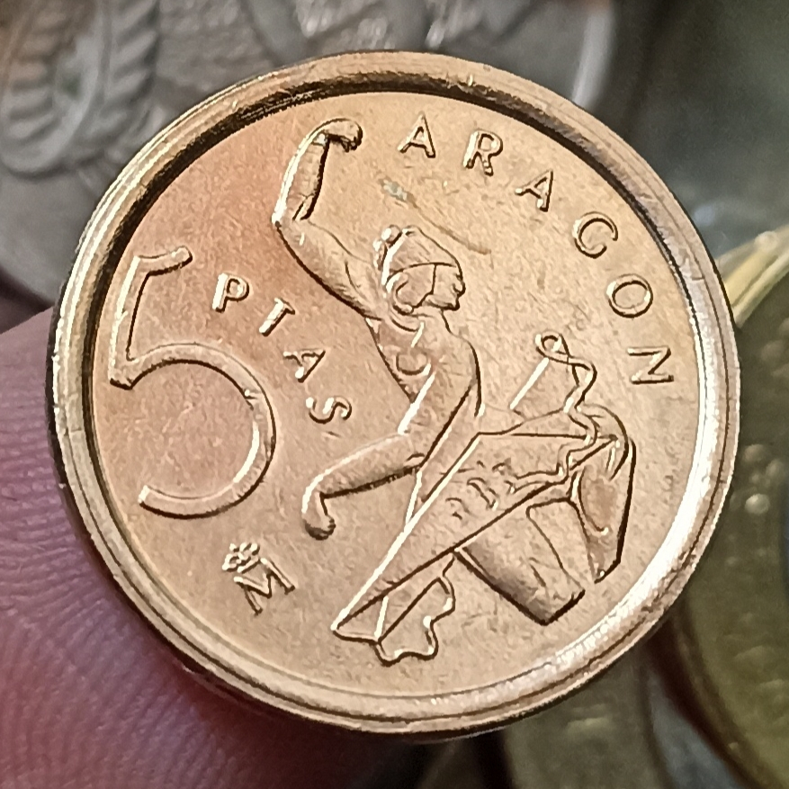 Koin Kuno Spanyol 5 Pesetas Aragon