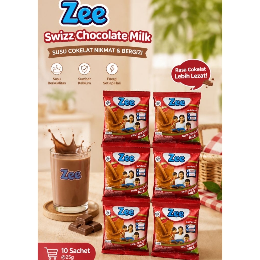 Susu Zee Renceng Coklat Sachet Isi 10 - Nutrisi Optimal untuk Anak 3-12 Tahun