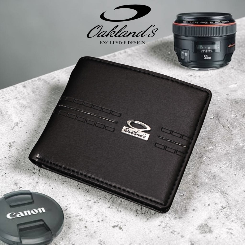 OAKLAND'S Dompet Lipat Pria Bahan Kulit Sintetis PVC Resleting Free Box Banyak Slot Kartu MDA 01J1