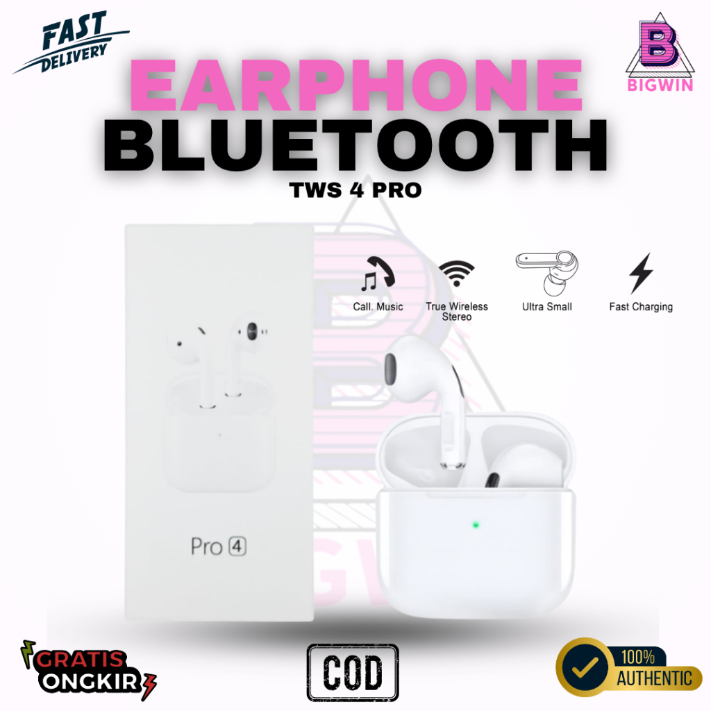TWS BLUETOOTH PRO 4 TWS GAMING BASS WITH MIC TOUCH WATERPROOF WIRELESS EARPHONE BLUETOOTH ANDROID