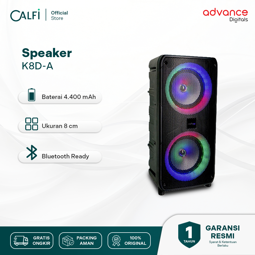ADVANCE K8D-A Speaker Meeting Bluetooth Salon Aktif 8" Gratis 2 Mic Karoke Batrei Besar RGB Light TW