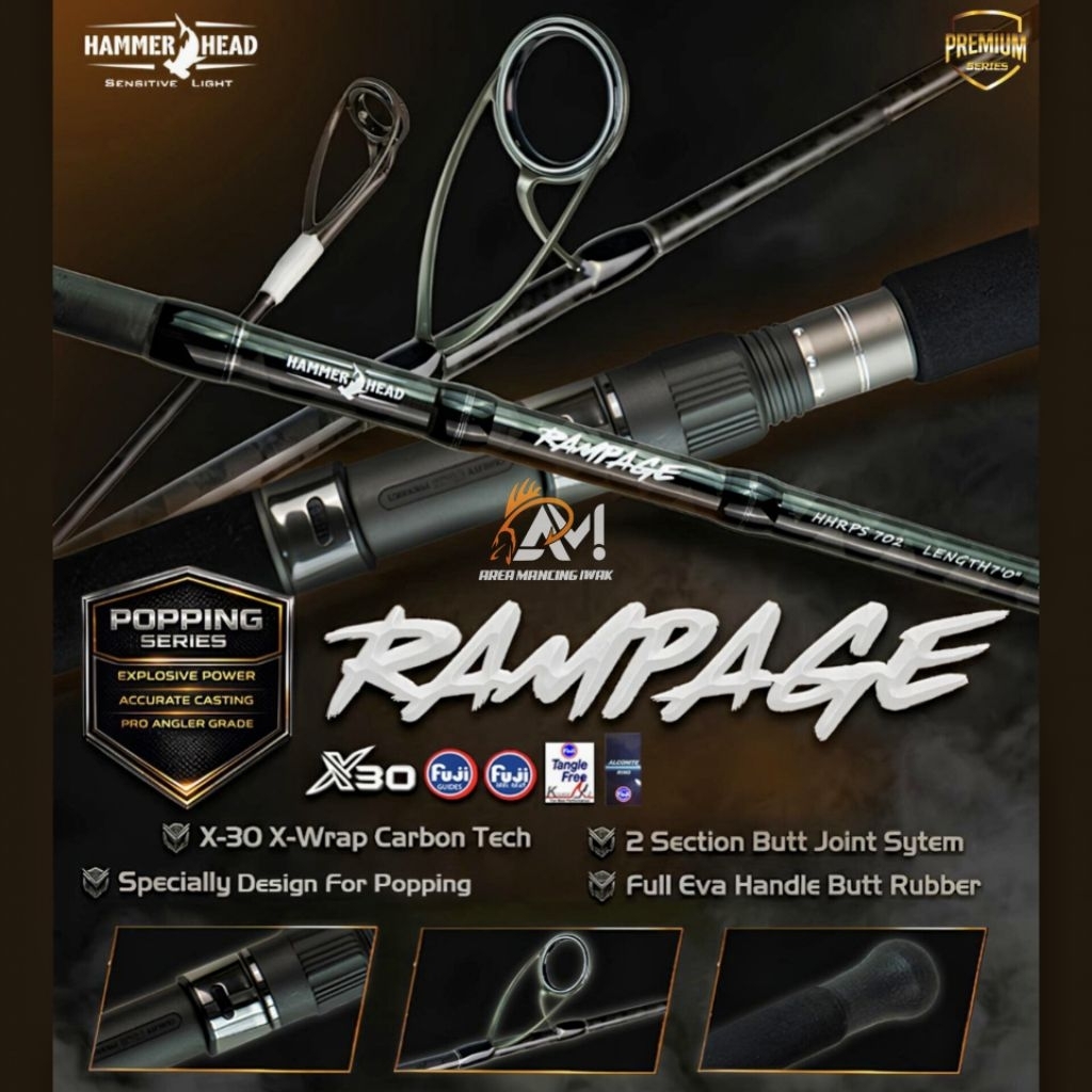 Joran HAMMERHEAD RAMPAGE POPPING ROD X-30 WRAP CARBON - FUJI