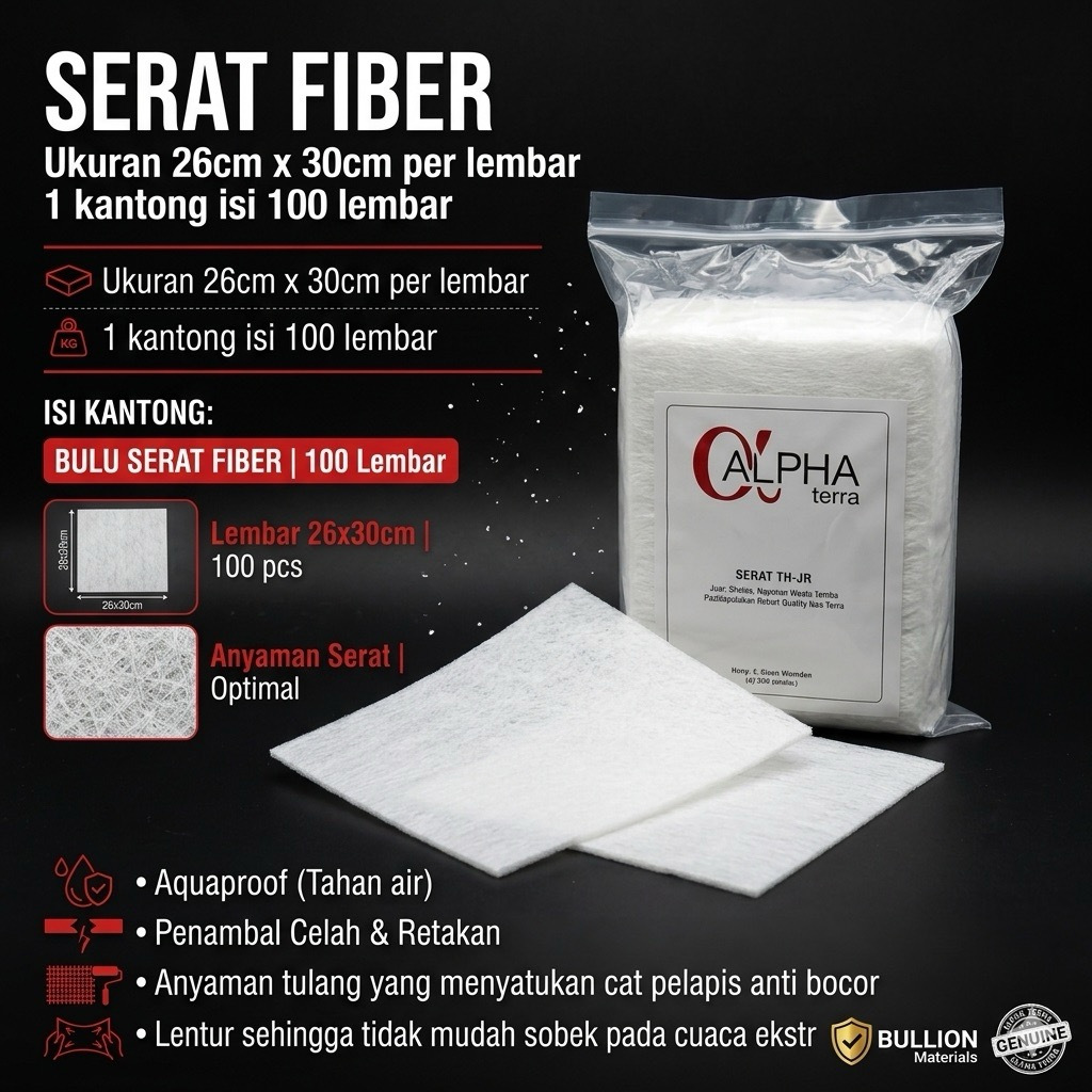 Serat Fiber Lembaran / Serat Polyester Aquaproof / Fiberglass / Resin Mat Pelapis Anti Bocor Nodrop 