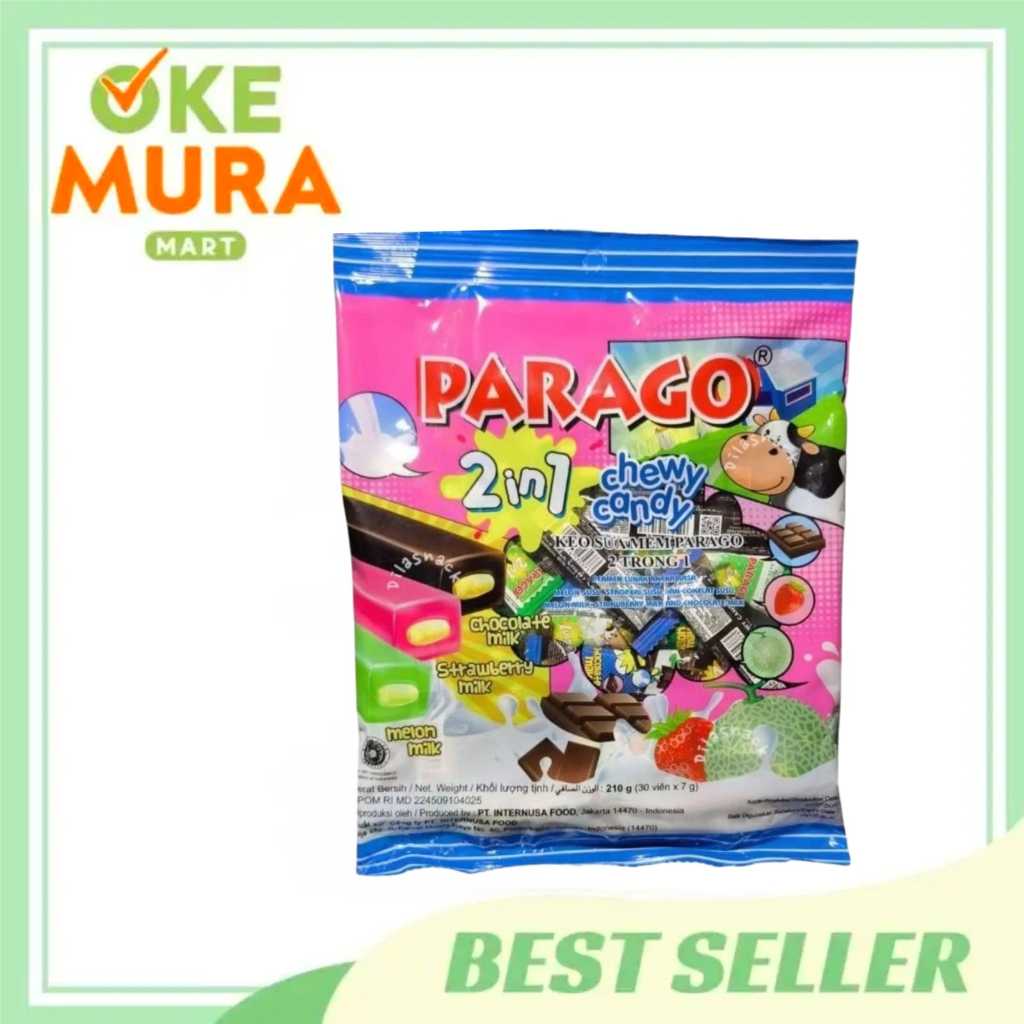 PARAGO 2IN1 CHEWY CANDY (PERMEN LUNAK) STRAWBERRY SUSU/MELON SUSU/COKLAT SUSU isi 120 gram (20 Pcs@7