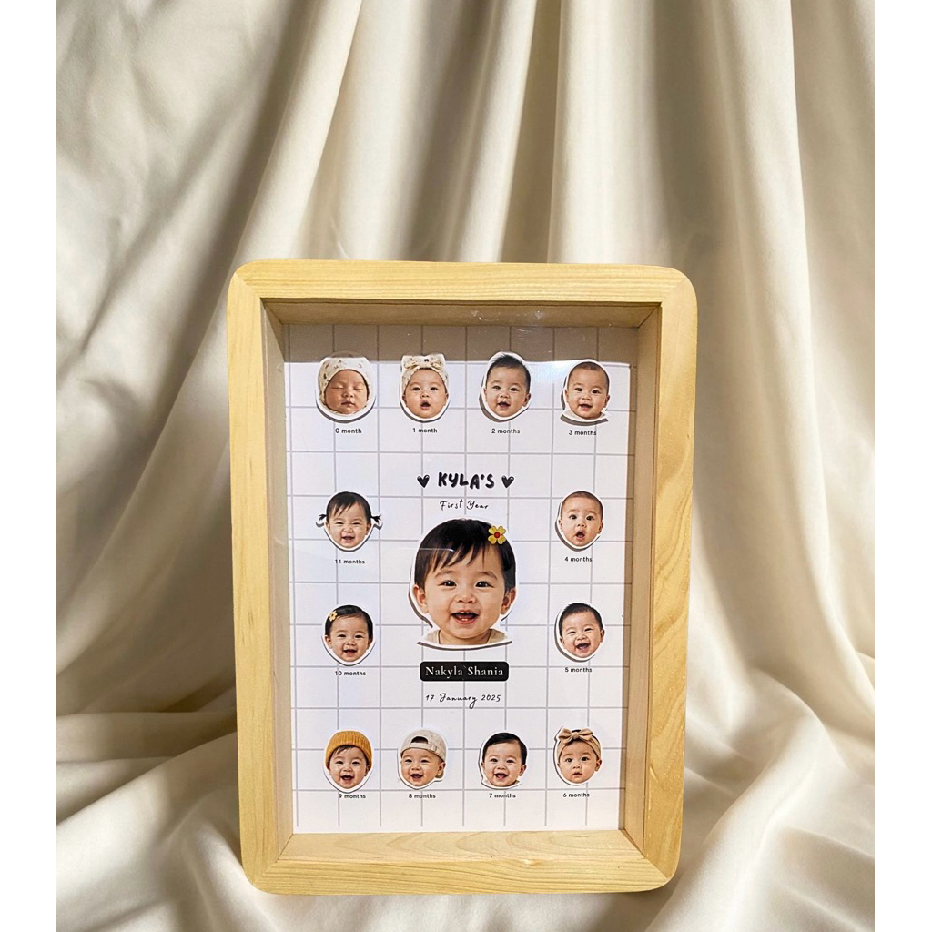 Frame Foto Bayi 1 Tahun Custom | Baby Monthly Milestone Frame Aesthetic | Frame bayi 3D