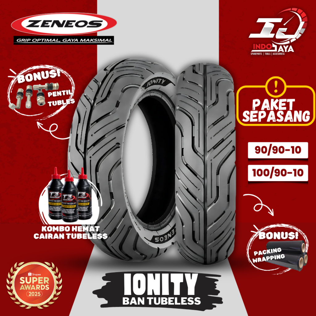 [HARGA SEPASANG] ZENEOS IONITY RING 10 BAN TUBELESS MOTOR LISTRIK (90/90-10 & 100/90-10) BAN DEPAN B