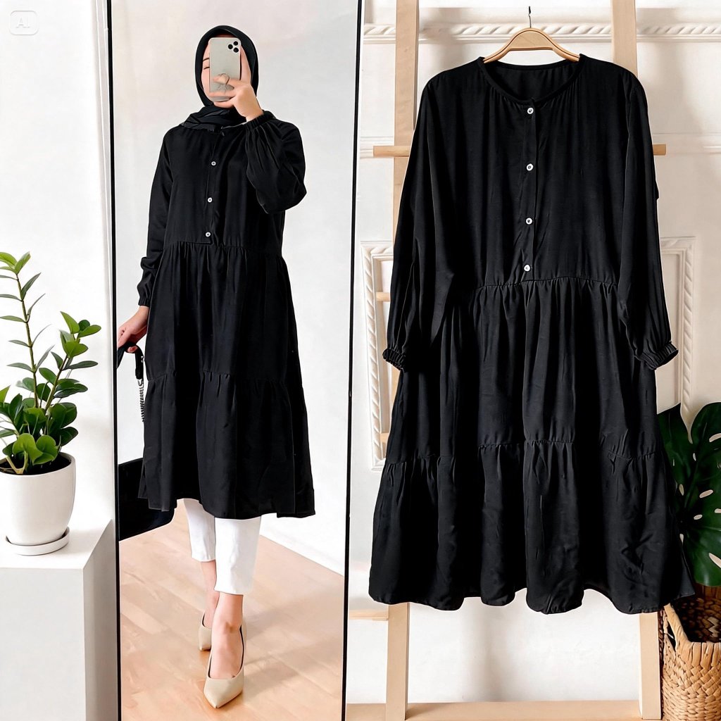 WIZA Tunik Wanita CG Bahan Katun Rayon Atasan Tunik Muslim Modern Baju Wanita Casual Kekinian Size M