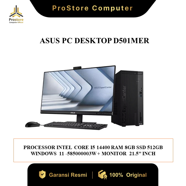 ASUS PC DESKTOP D501MER INTEL CORE I5 14400 RAM 8GB SSD 512GB WINDOWS 11 -585000003W + MONITOR 21.5"