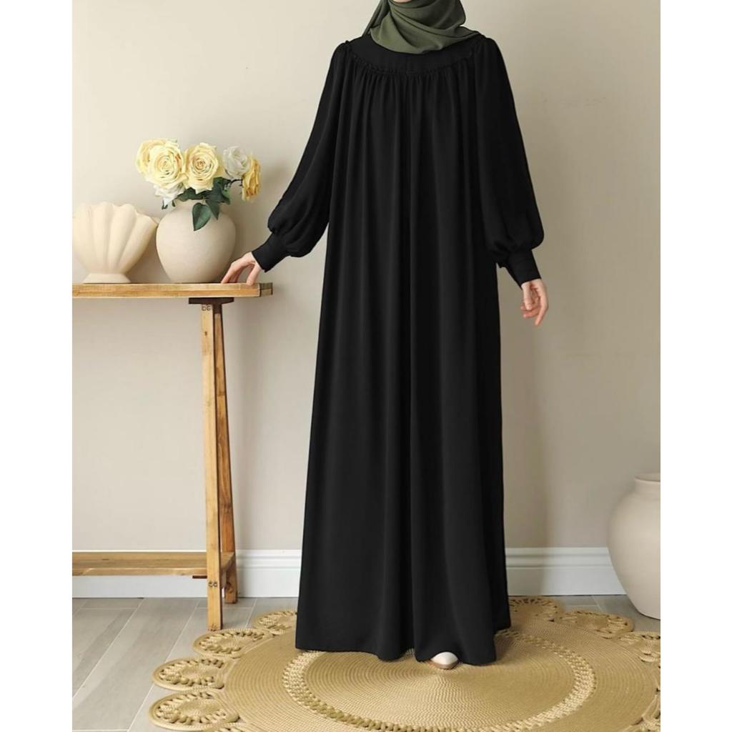 GF - GAMIS HITAM POLOS PREMIUM BAHA JETBLACK GAMIS WANITA JUMBO LD 120-130-140