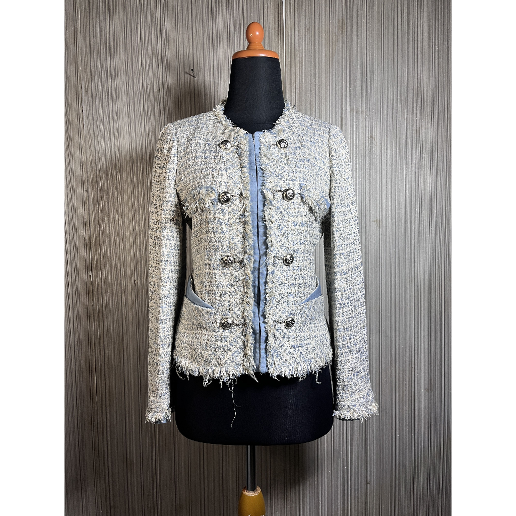 Light Blue Military Tweed Jacket - Blazer Rumbai