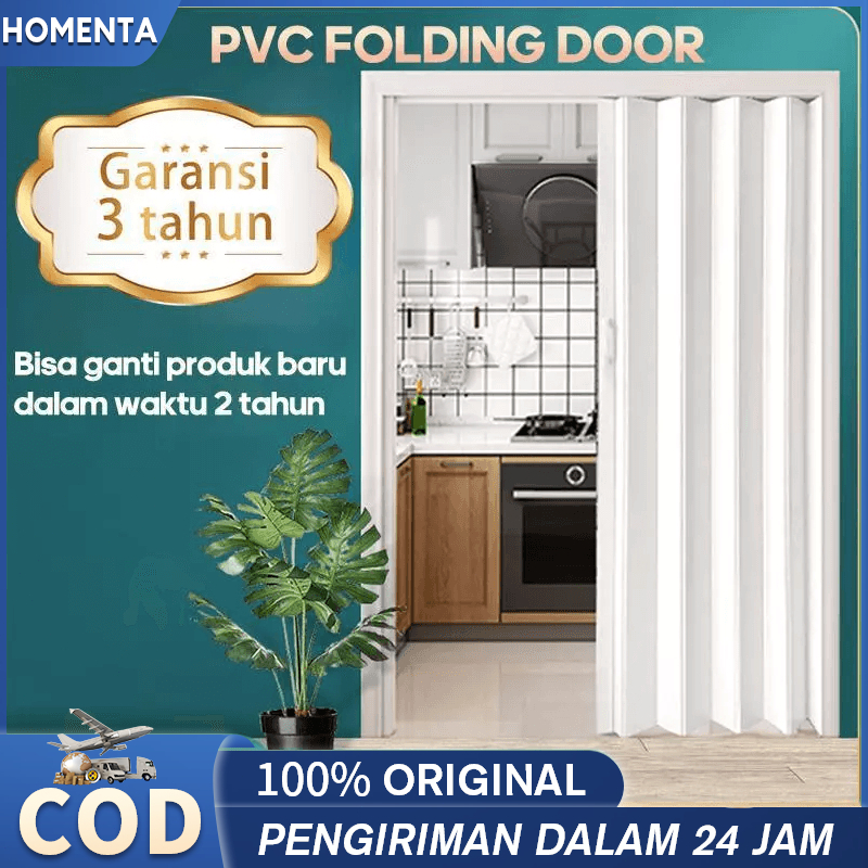 Homenta Pintu Lipat Pvc Folding Door pintu kamar mandi PVC Pintu Lipat Geser Tidak perlu pengeboran 