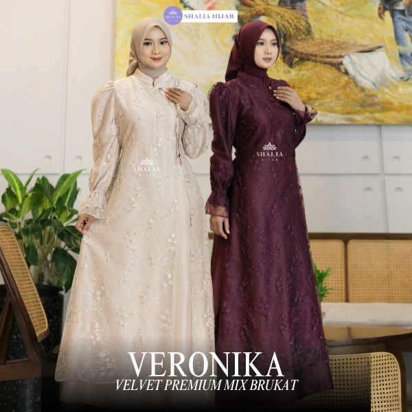 Shalia Hijab - Veronika Dress Gamis Cheongsam mix Brukat Busui Friendly Dress Mewah Elegant Terbaru