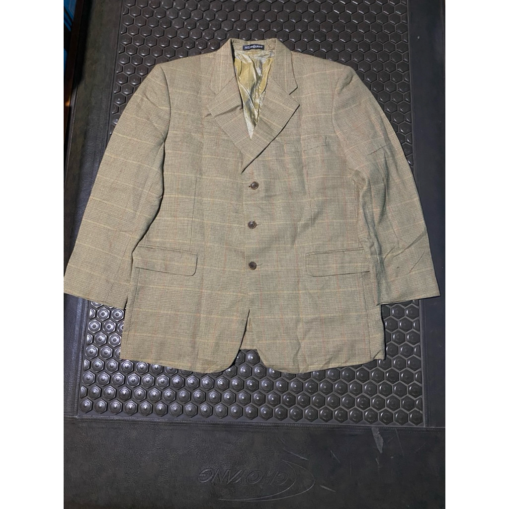 BLAZER JAS LUXURY YVES SAINT LAURENT YSL LINEN TARTAN MEWAH BRANDED