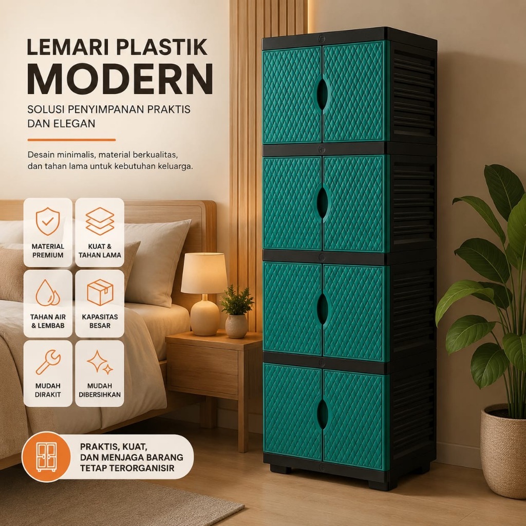 LEMARI PLASTIK 4 SUSUN LEMARI PAKAIAN RAK BAJU RAK SUSUN BAHAN TEBAL KOKOH