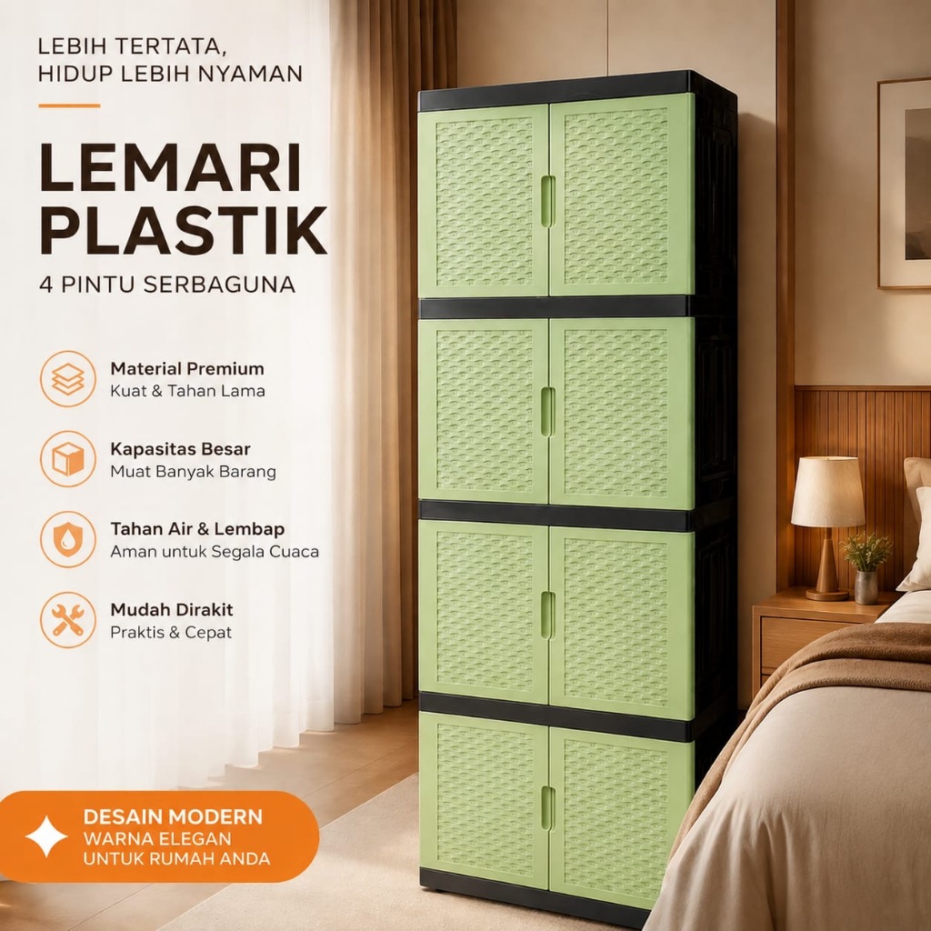 LEMARI PLASTIK 4 SUSUN LEMARI PAKAIAN RAK BAJU RAK SUSUN BAHAN TEBAL KOKOH