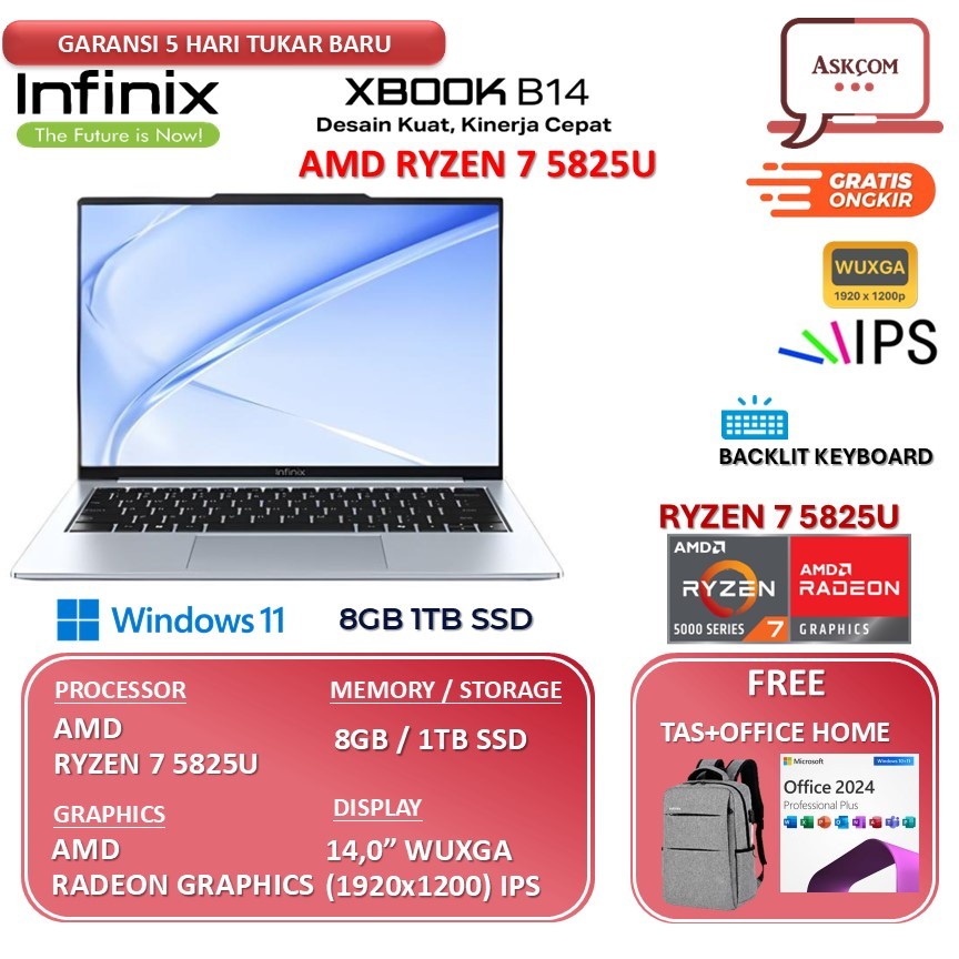 [ PROMO LAPTOP ] Infinix XBOOK B14 Ryzen 7 5825 8GB 1TB SSD 14.0 WUXGA IPS Windows 11+Office Home