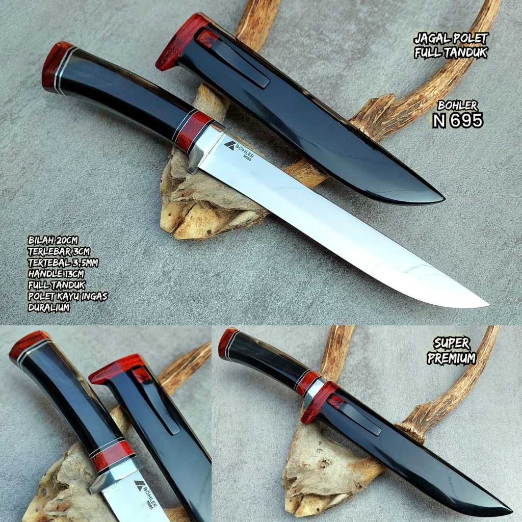 Pisau Sembelih Bohler N695 20CM Full Tanduk Hitam
