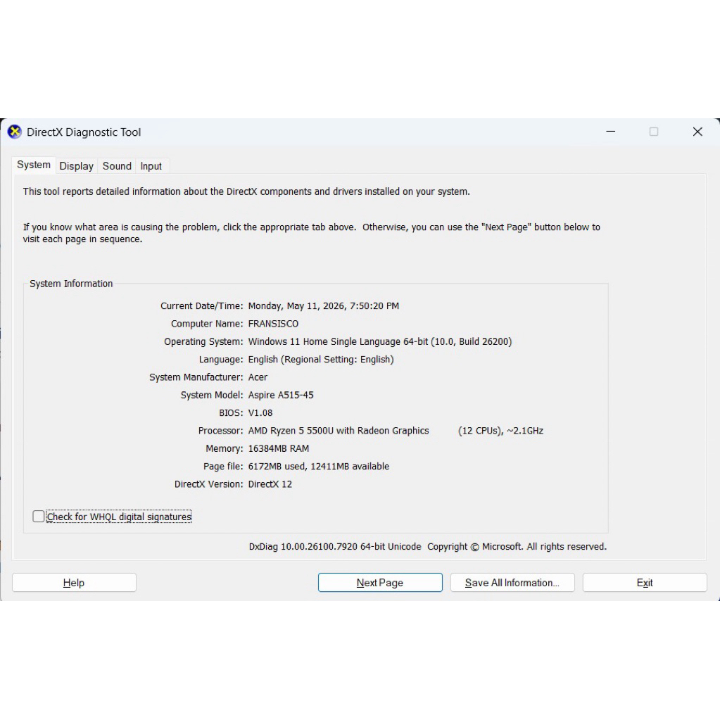 Laptop Acer A515-45 Ryzen 5 5500u, 16GB RAM