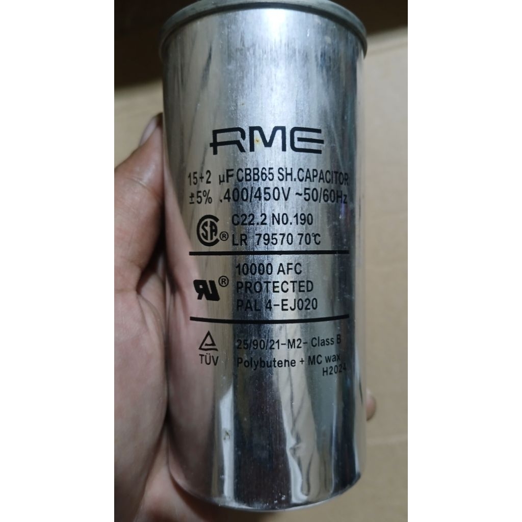 capacitor Ac 15uf+5% RME CBB65 original baru