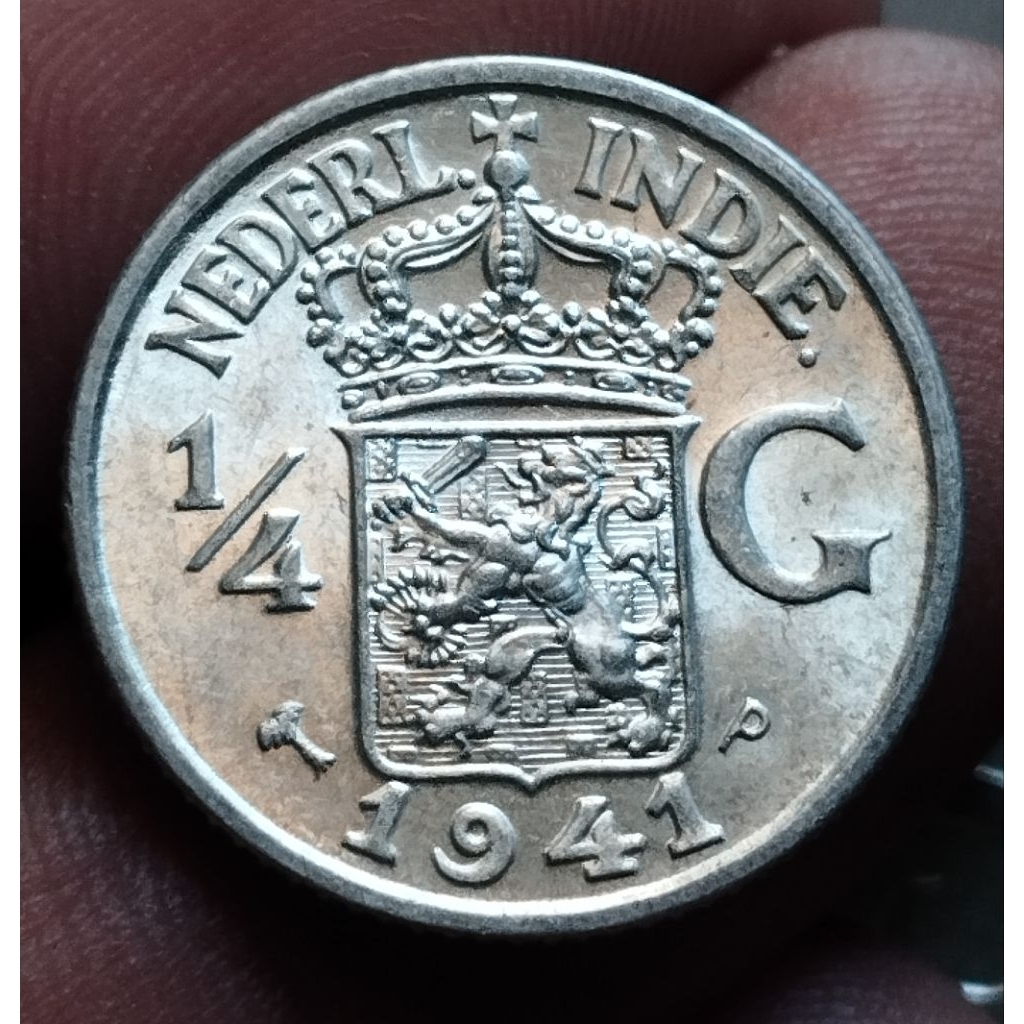 uang koin PERAK asli 1/4 Gulden kondisi gres luster original